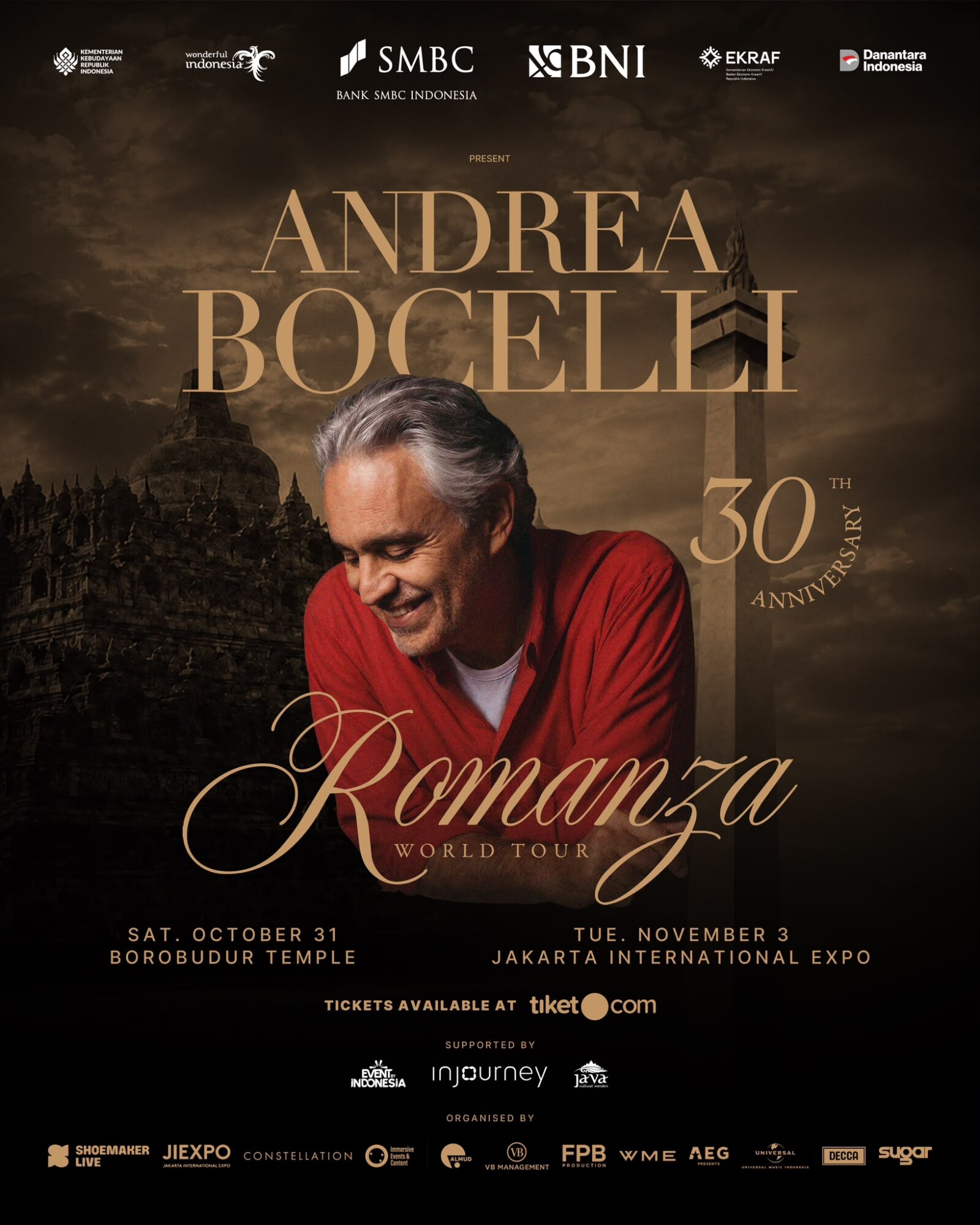 Andrea Bocelli Celebrates 30 Years Anniversary Tour of Romanza with Two Spectacular Concerts in Indonesia